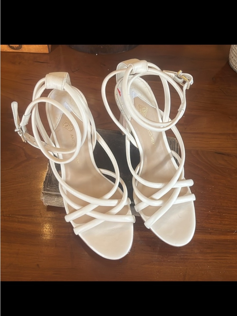 ANTONIO MELANI Womens Size 6 Cream Leather Strappy Gisella Stiletto Heels Shoes